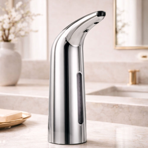 dispenser-sabao-automatico-cromado-luxo-design-premium-touchless-sensor-movimento-acabamento-metalico-banheiro-sofisticado-bancada-marmore-casa-inteligente-habitattio
